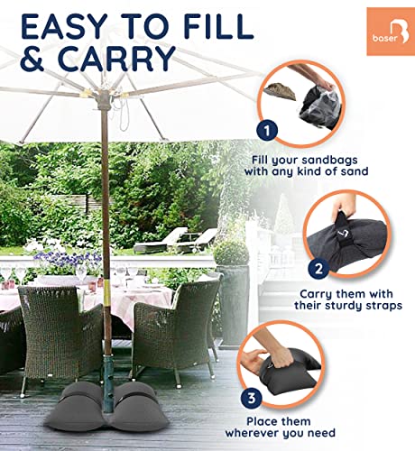 Foto von Baser Outdoor befüllbarer Runden Sandsäcke: Gewicht/Beschwerung für Sonnenschirme, Türstopper, Trampolin, Ampelschirm, Wäscheständer, Alternative zu Beschwerungsplatten (Dunkelgrau, 4 x 20 KG)