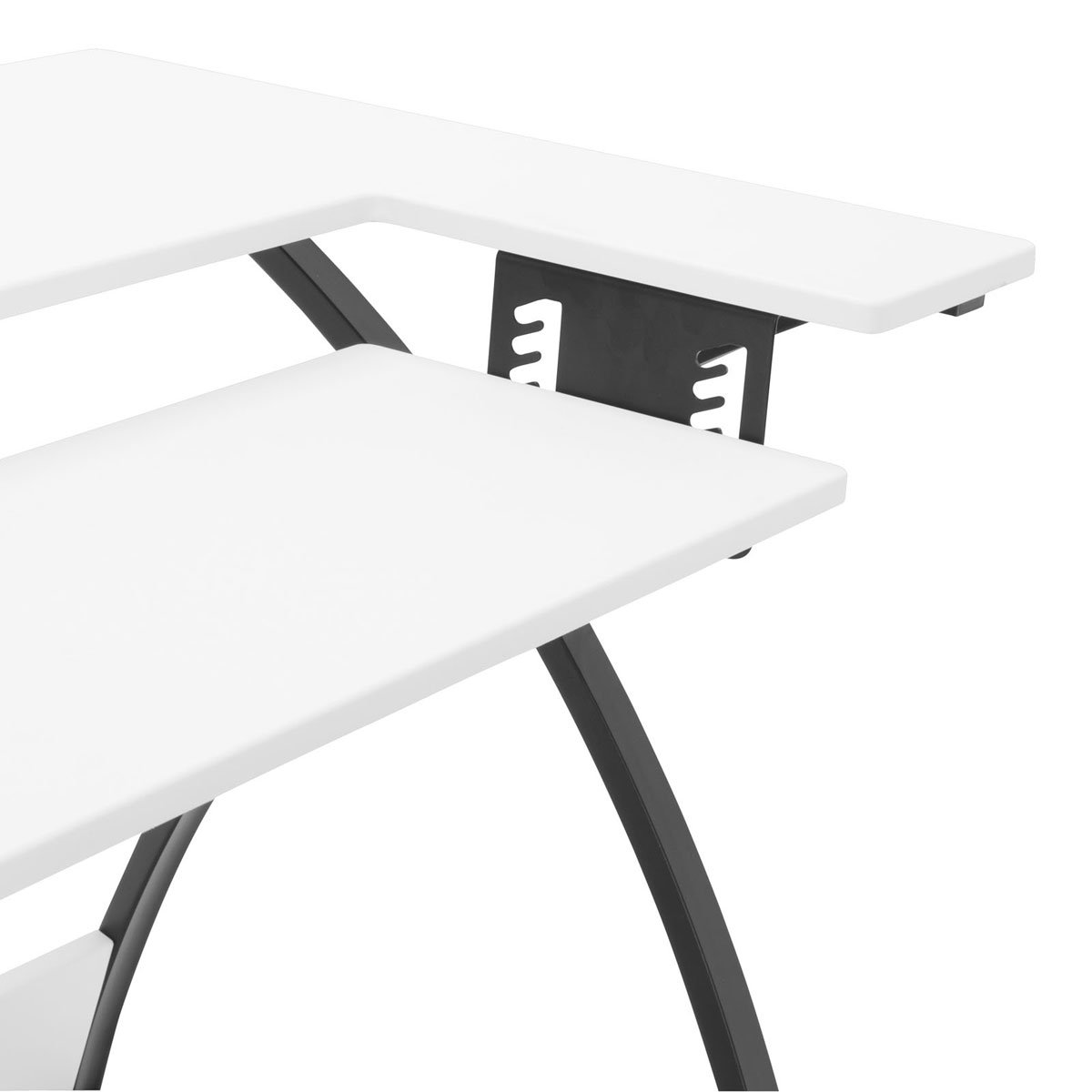 Sewing Online Petite Table de Couture, Plateau Blanc avec Pieds Noirs – Table pour Machine à Coudre avec Plate-Forme réglable, Extension à abattant et étagère de Rangement | Table de