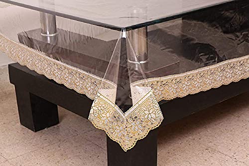 Image of Table Cloth, Center Table Cover, PVC Rectangular Table Cover, 15 mm Thick, Dining Table Cover 6 Seater for Home, Hotel, Office & Restaurant, Gold Lace (60x90 Inch)