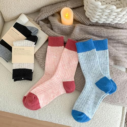5 pairs - autumn and winter color-blocked thick warm mid-tube cashmere socks, fresh and versatile pile socks4