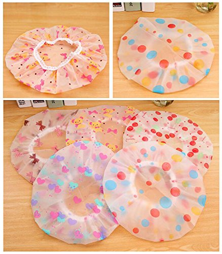Miniatura 4 de AKOAK 5 piezas reutilizables impermeables de plástico EVA banda elástica de encaje flor impresa sombrero protección del medio ambiente pelo baño