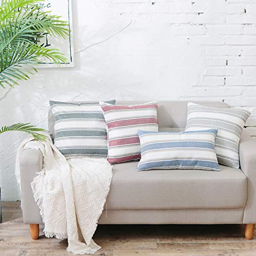 Natus Weaver Multi Color Stripe Euro Pillow Case Soft Faux Linen Square Decorative Throw Cushion Cover Pillowcase With Hidden Zipper For Bed Sofa Car 26" X 26" 2 Piece #TOP6