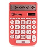 Enday Solar Powered Large Display 12 Digit Red Basic Calculator - Perfect for Office & School