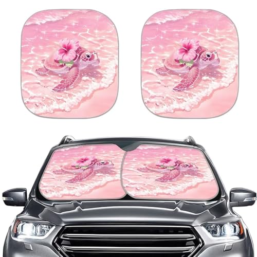 Image of Pink Turtle Sun Shade for Car Windshield Foldable 2-Piece Car Sunshades Sun Shield for Front Window Auto Sun Visor Heat Protection Car Accessories Universal Fit Most Cars