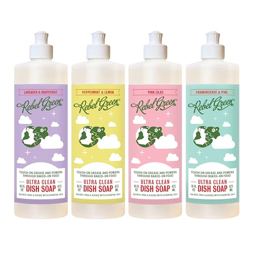 Image of Rebel Green Dish Soap - 16oz Variety Pack, 4pk (Lavendar Grapefruit, Peppermint Lemon, Pink Lilac, Frank Pine)