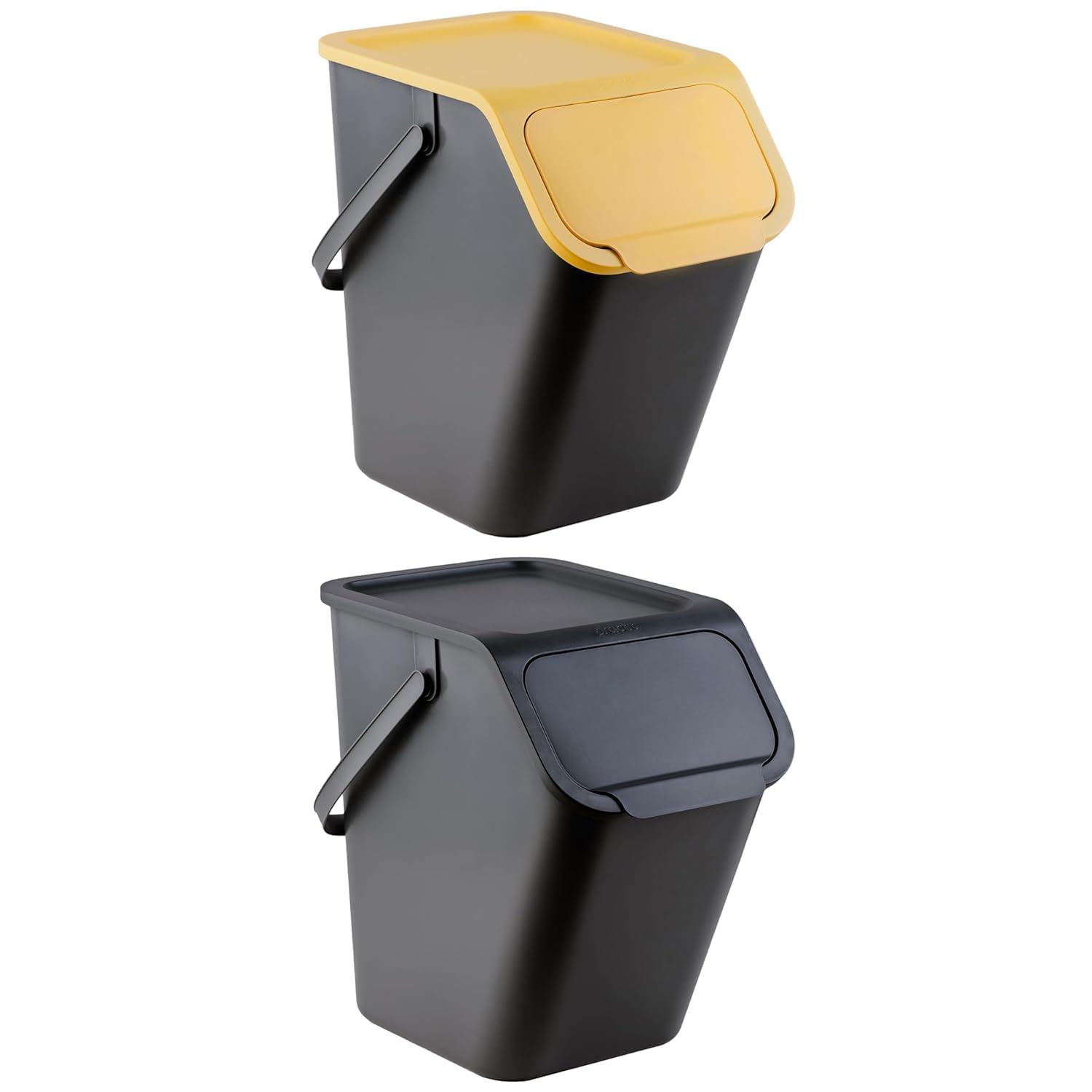 Contenanceur de cuisine avec couvercle noir et jaune 25L Set de 2 pièce, pour tri des déchets, durable et spacieuse pour