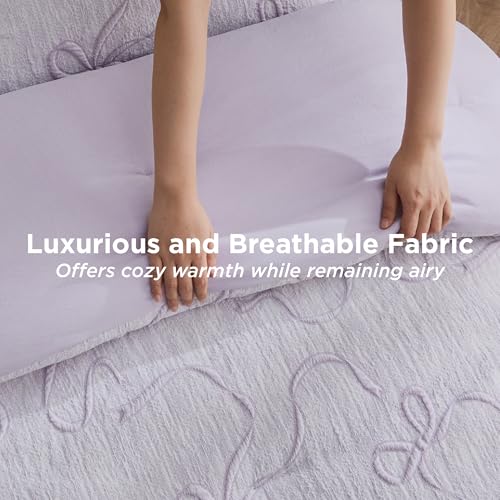 Image of Bedsure Lavender Comforter Set Queen, GentleSoft 3 Pieces Breathable Bow Comforter Set Women Girls with 2 Pillow Shams, Cute Queen Bedding Sets Room Decor Aesthetic Bedroom Decor, 90x90 Inches