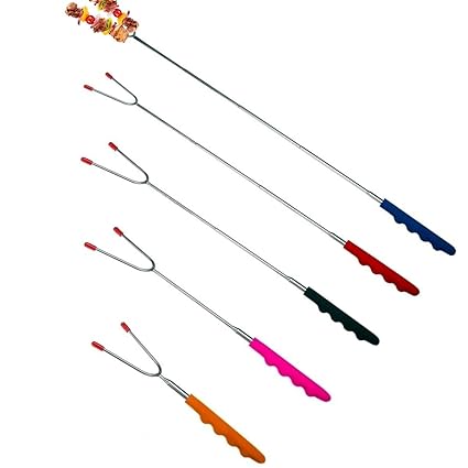 MMtong Marshmallow Roasting Sticks 5 Pack Extra Long 45???? Stainless Telescoping Hot Dog Smores Skewers Kids Safe Barbecue Forks for Campfire, Bonfire and Grill