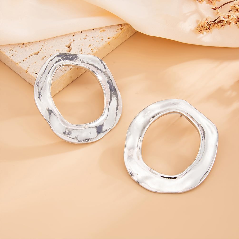 Chunky Gold Hollow Round Circle Stud Earrings for Women Statement Large Silver Irregular Geometric Drop Earring Trendy Prom Party Jewelry Accessories - Image 6