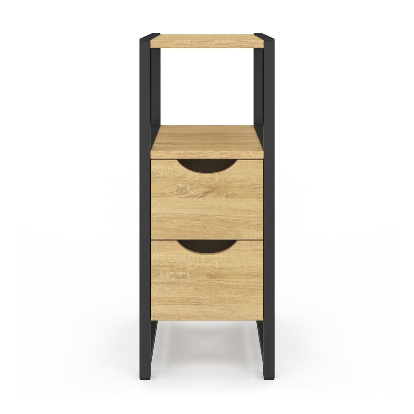 IDMarket - Lot de 2 Tables de Chevet Detroit 2 tiroirs et 1 Niche Bois et métal Noir Design Industriel