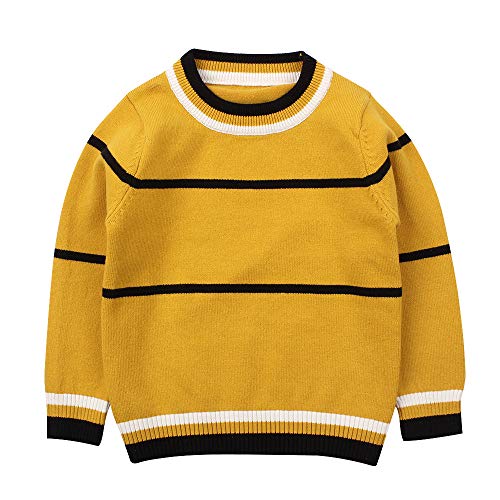 Baby Boy Sweater Children Cardigan for Spring O-Neck Knitted Stripes Crochet Coat Top(1Year, Yellow)