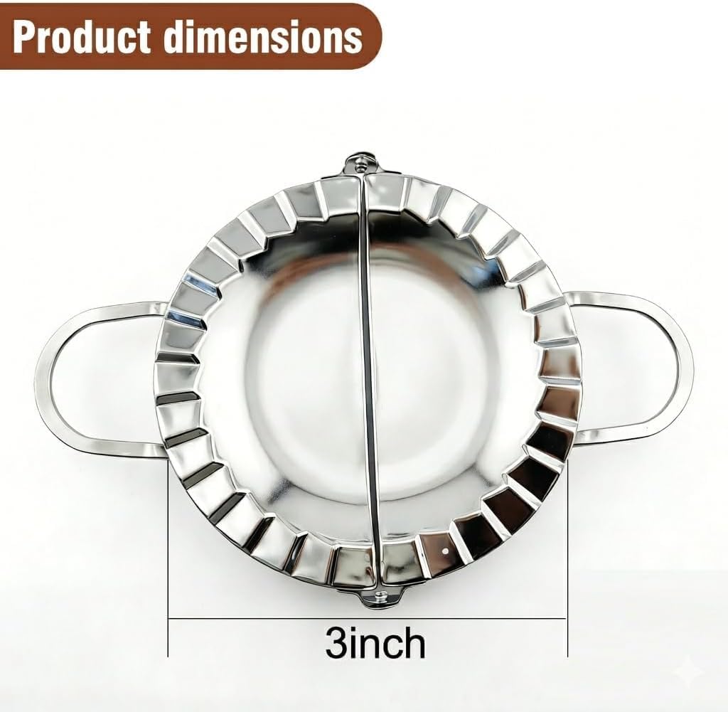 3-Inch Stainless Steel Empanada Press & Dumpling Maker, 2-in-1 Dough Cutter and Mold for Empanadas, Pierogi, Ravioli (3inch)