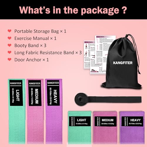 Image of KANGFITER Long and Short Fabric Resistance Bands with Door Anchor 7 PCS, Non-Slip Stretch Booty Bands for Working Out Women & Men, Loop Exercise Elastic Bands for Home Physical Therapy Yoga Pilates