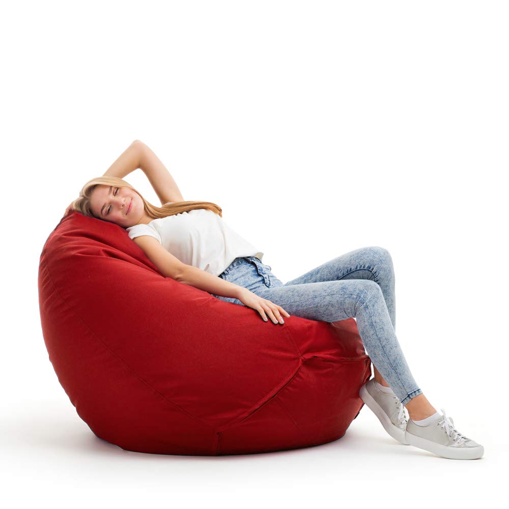 Bruni Pouf Classico XL en Rouge – Gros Pouf Salon/Chambre pour Adultes, Pouf Poire géant, Bean Bag intérieur et extérieur avec Housse Lavable en Machine