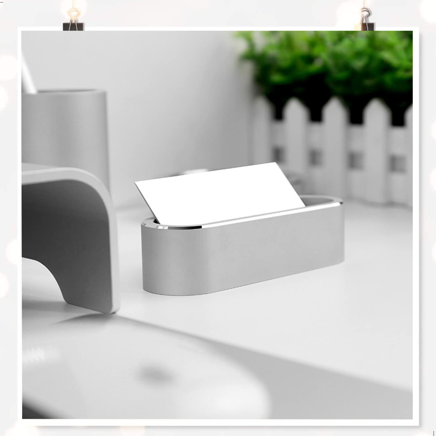 Porta Biglietti da Visita in Metallo-alluminio, Display da tavolo, espositore ufficio, organizer carte, accessori ufficio, porta carte, 11x3x3cm, Argento
