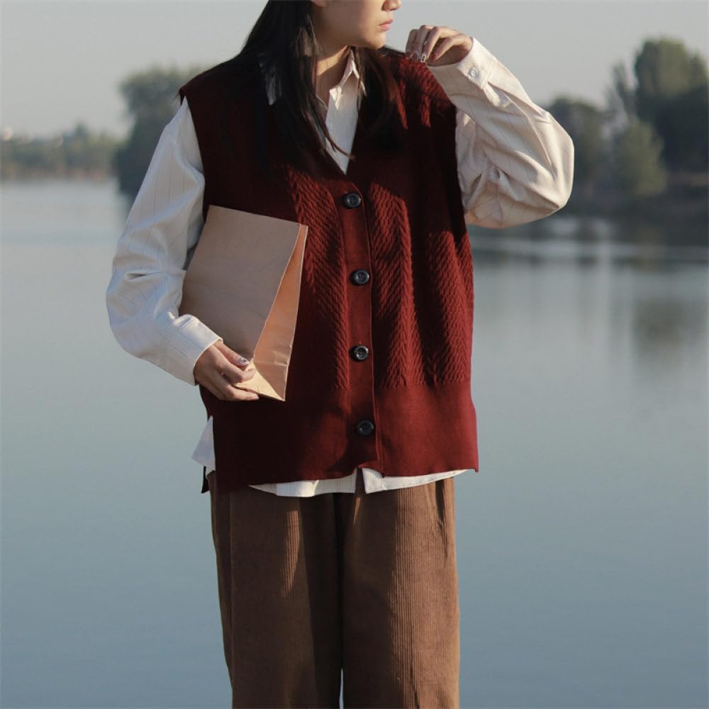 Dames Vesten, Fijngebreid Damessweatervest Mode Mouwloos Pullover V-Hals Vest Elegant Zakelijk Gebreide Trui Gilets Vest Met Knopen Vest Truien Top Herfst Winter, Bruin, S