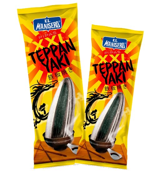 Pipas TeppanYaki XXL El Manisero - Caja 12 Bolsas x 90 gramos - Pipas Saladas El Manisero XXL Sabor TeppanYaki - Pipas Girasol