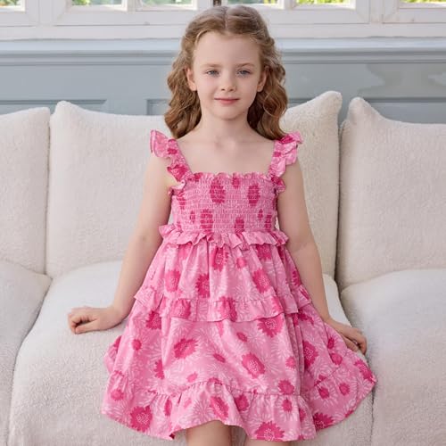 Little Bitty Toddler Girl Smocked Dress Floral Flutter Sleeve Ruffle Dresses Girls Summer Outfits Beach Sundress 2-7 Years3