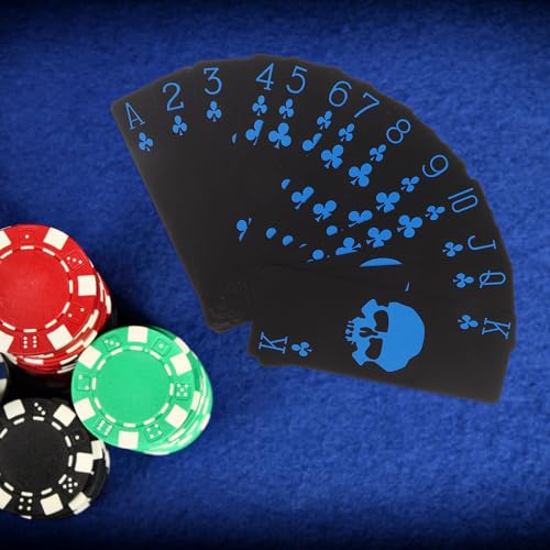 Supvox Wasserdichtes Spielkartendeck mit Totenkopfmotiv: Pokerkarten aus Schwarzem PVC-Kunststoff für Erwachsene – Einzigartiges Totenkopfdesign für Halloween-Partys Und Spiele – Bild 6