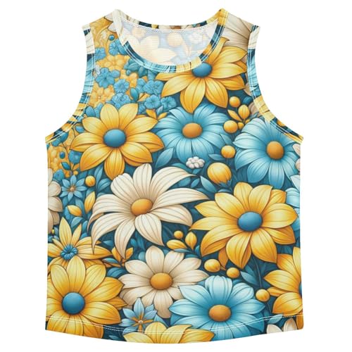 susiyo Blue White Yellow Color Flowers Boys Sleeveless Tank Top Girls Athletic T Shirt