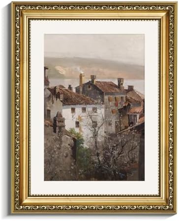 Amazon.com: VIYYIEA Gold Framed Canvas Wall Art, European Towns ...