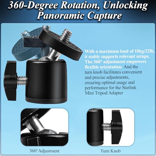Mini Tripod Adapter,Premium Aluminum Alloy Tripod Mount Adapter for Starlink Mini,1/4"-20&3/8"-16 Threaded Mount Adapter fit for Tripods,Fixing Clamps and Bracket Fixing,Works with Pipe Adapters - image 3