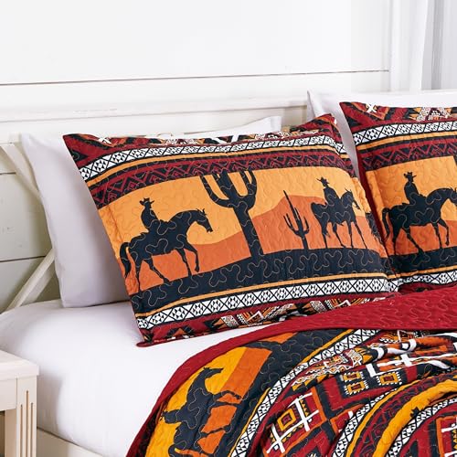 Juego de edredón multicolor estampado con siluetas de vaqueros 4