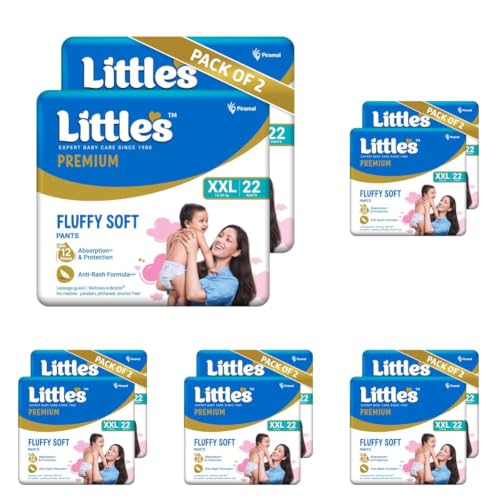 Image of Little's Premium Baby Diapers XXL Size | Pants Style | 15-25 kg | 44 Count | FluffySoft Baby Diaper with Leakage Guard, Wetness Indicator & 12 Hours Absorption | (22 Count, Pack of 10)