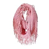 Unisex Women's Winter Fringe Tassel Neck Cozy Knit Cable Infinity Loop Cowl Scarf- Solid Color (blossom)