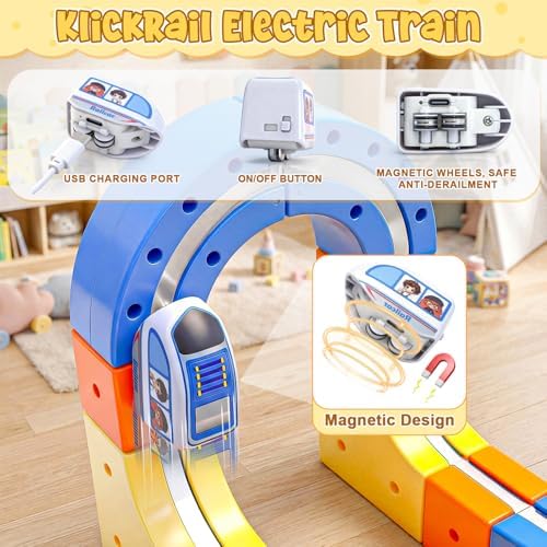 FANPROMS Electric Train Set 3D Flexible Race Track 131 PCS Car Track Fusion Sets Gravity Defying Train Track Embedded Layouts Train Track Set DIY Cube Track - 3