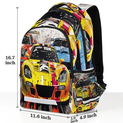 Yellow Racing Car Laptop Backpack for Women and Men, Waterproof 15.6 Inch Work Computer Business Backpacks Purse Large Capacity Lightweight Travel Casual Daypack2
