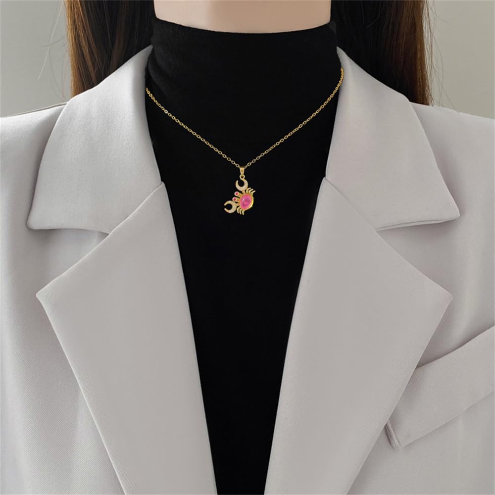 Dtja Dainty Gold Crab Pendant Necklace for Women 14K Gold Plated Stainless Steel Pink CZ Crystal Eyes Cute Ocean Sea Animal Charms Link Chain Adjustable Delicate Birthday Holiday Jewelry Gift 18" - Image 2