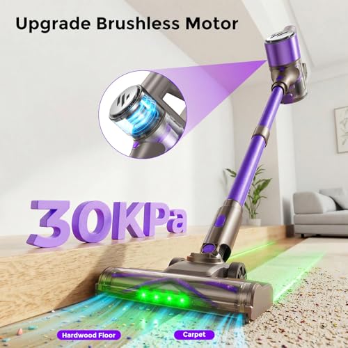 Image of WLOTPO Vacuum Cleaners for Home,Cordless Vacuum Cleaner,Lightweight Stick Vacuum Cordless Rechargeable,Self-Standing Design,LED Touch Screen,Vacuum for Hardwood Floors,Carpet,Pet Hair(Blue Purple)