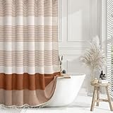 XOGUIBO Fall Shower Curtain Boho Linen Striped Shower Curtains for Bathroom with Tassel 72 X 72 Orange