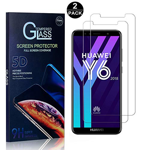 Huawei Y6 2018 Screen Protector, Bear Village® Tempered Glass Screen Protector [Lifetime Warranty], HD Screen Protector Glass for Huawei Y6 2018, 2 Pack