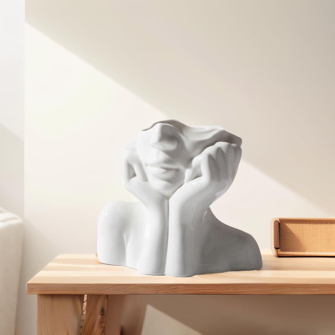 Romehaha Face Vase,Flower Vase Desk Decor,Ceramic Body Vase Female Form Ideal Shelf Decor,Modern Farmhouse Table Decor,Small Cute Vase Bookshelf Decor Half Face Vase (A - Image 2