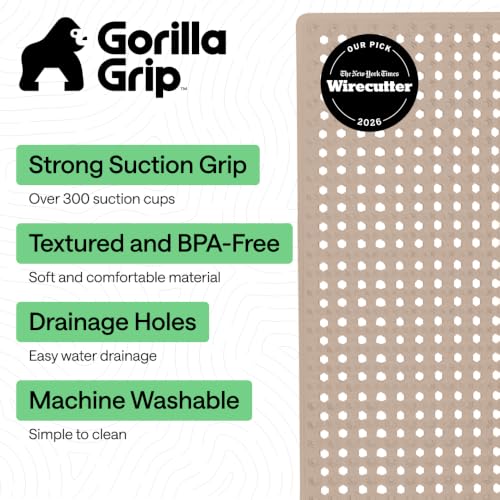 Image of GORILLA GRIP Bath Tub Shower Mat, Bathtub Floor Liner, 35x16 Beige