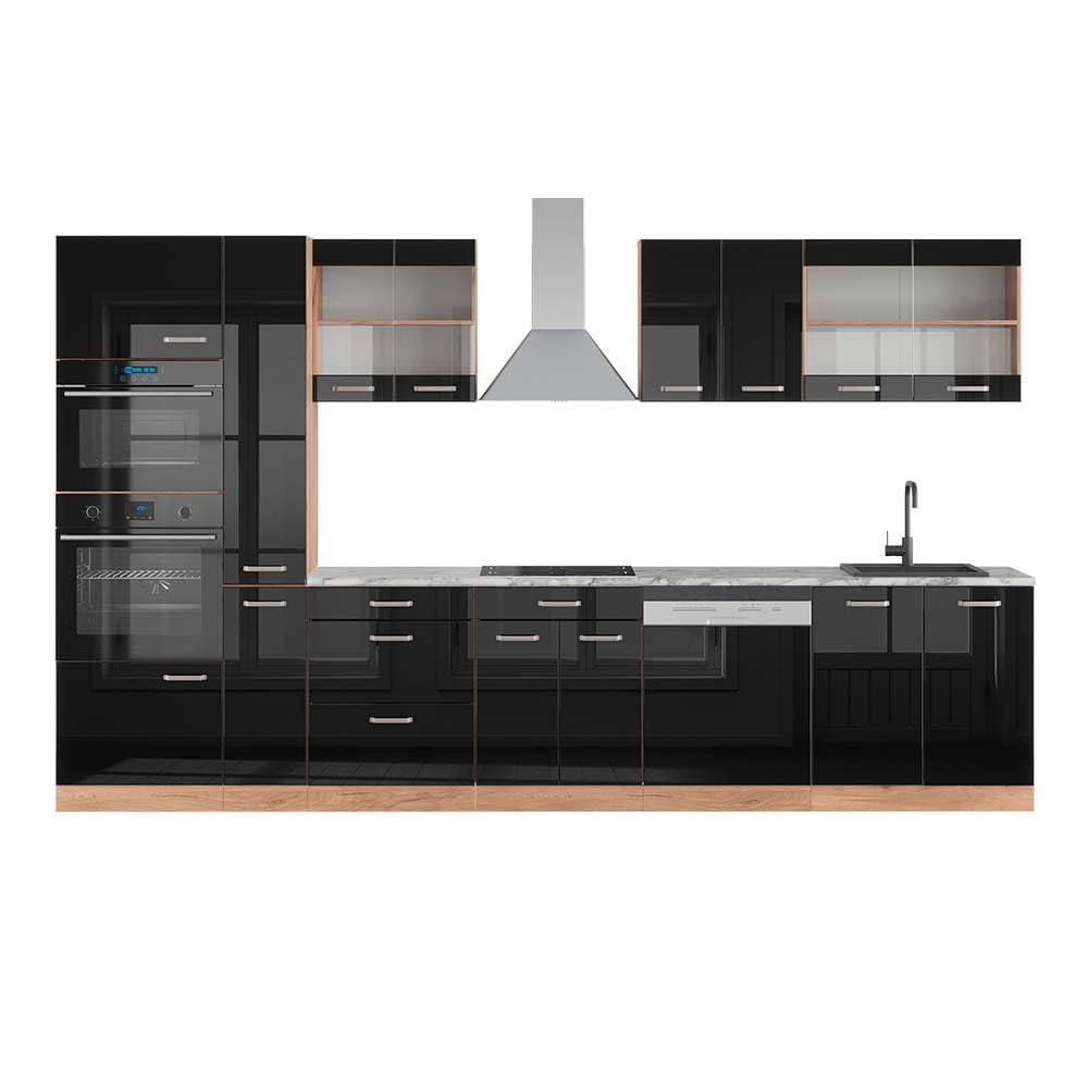 Vicco Cuisine R-Line, Noir Brillant/Chêne doré, 350cm