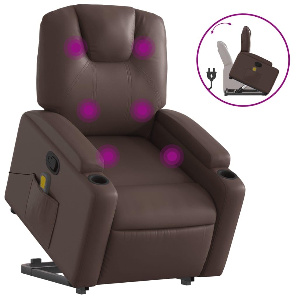 Poltrona massaggiante con ausilio per alzarsi, poltrona relax in similpelle marrone, regolabile elettricamente, massaggio a 6 punti, comoda poltrona TV per soggiorno, camera da letto, portata