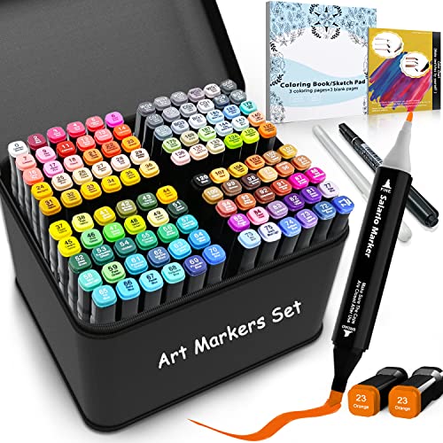 123 Colors Alcohol Art Markers For Artist Drawing ,Dual Tip Marker Pens Set ,Permanent Alcohol-Based Ink Marker For Adult Kids Coloring Sketching Illustration Manga Design (With 1 Colorless Blender)