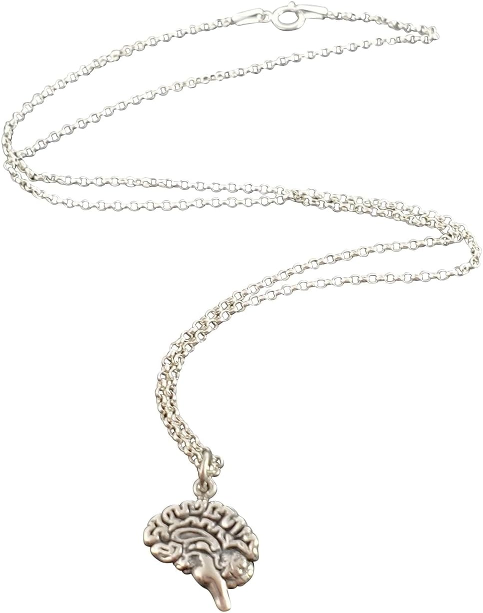 Brain Charm Necklace - Sterling Silver Jewelry