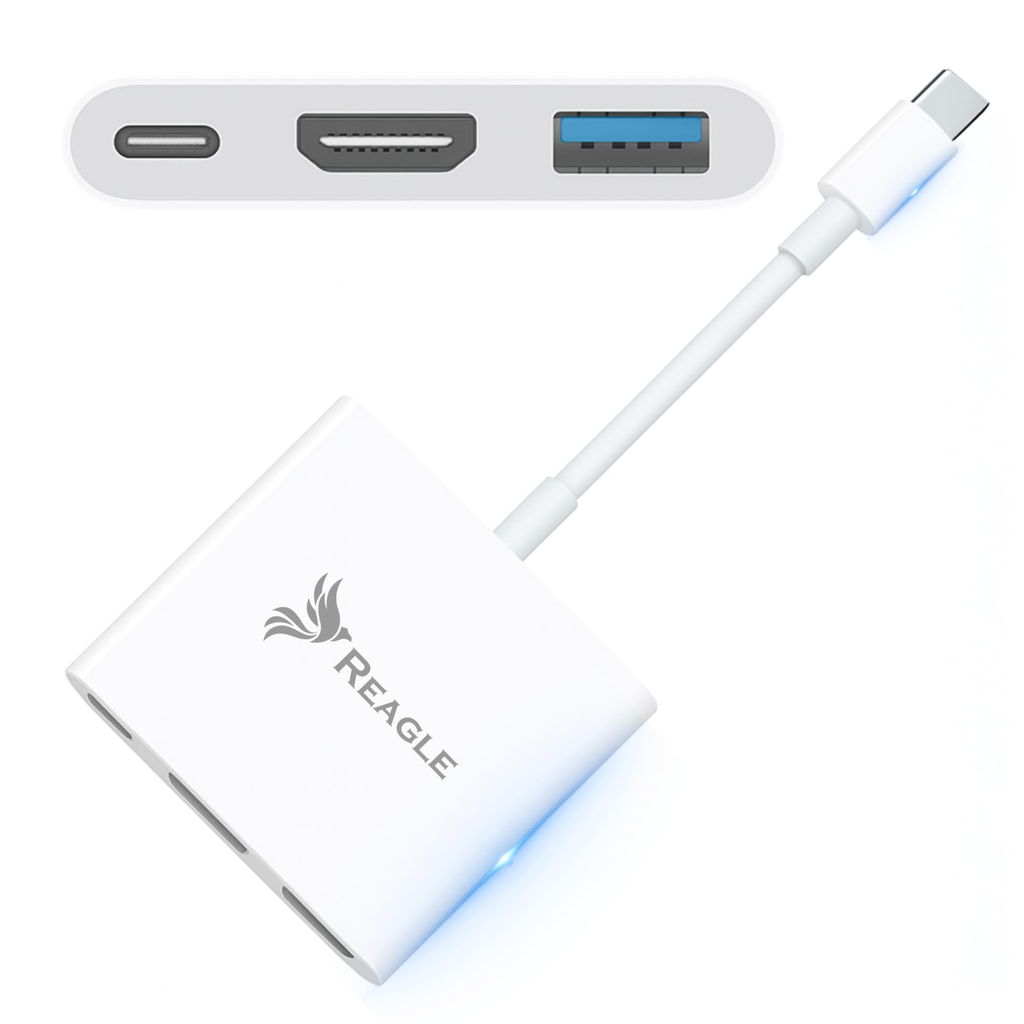 Reagle Adapter USB-C HDMI 4K60Hz z USB-A i PD 100W, Wyjście Wideo Ultra HD 4K do TV Monitor Projektor USB-C do HDMI Kompatybilny z DP Alt Mode MHL dla Laptopów i Smartfonów