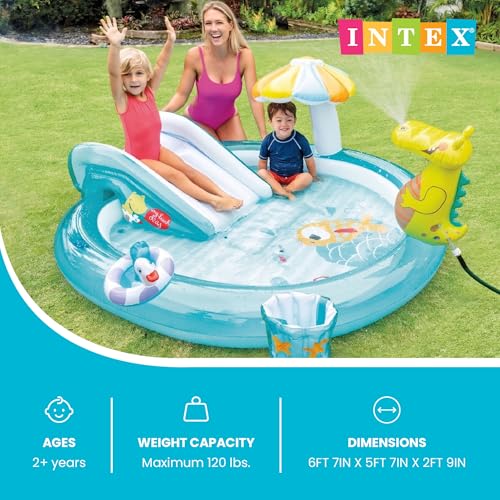 Image of Intex Gator 6.6' x 5.6' x 4 inch Outdoor Inflatable Kiddie Pool Water Play Swim Center