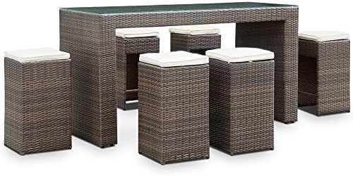 Cubed 7 Piece Outdoor Patio Pub Set - Brown White