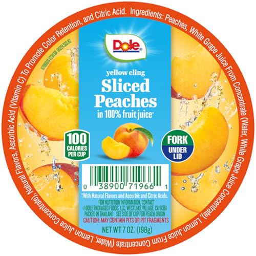 Image of Dole Fruit Bowls Diced Peaches in 100% Juice Snacks, 7oz 12 Total Cups, Gluten & Dairy Free, Bulk Lunch Snacks for Kids & Adults