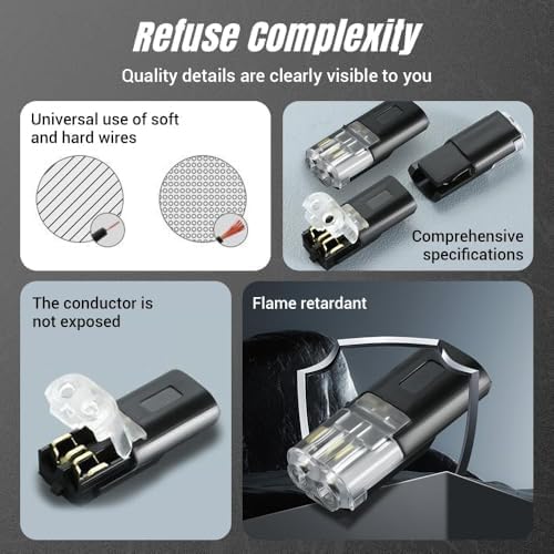 2026 New Double Wire Plug in Connector with Locking Buckle, Flame Retardant Locking Wire Quick Connectors, Suitable for Emergency Repairs, Home and Automotive Wiring, Easy to Use (50PCS) - 5