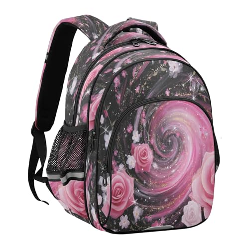 Emelivor Rose Stars Black Kids Backpack School Cute Bookbag Toddler Backpacks Daypacks Bag for Boys Girls,S2