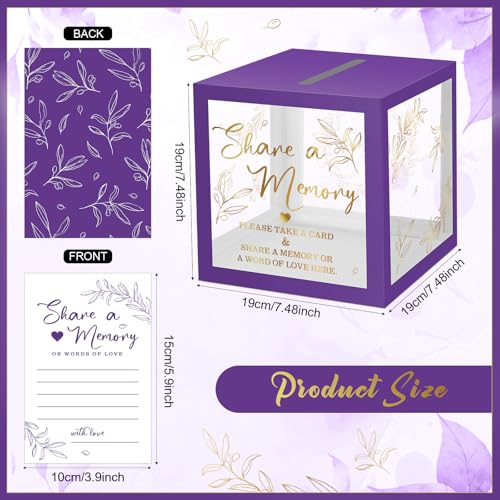 Image of Pajean 50 Pcs Greenery Share a Memory Card for Celebration of Life Cards Box with Clear Windows Memory Box for Funeral Wedding Birthday Graduation Bridal Shower Guest Card Ideas(Clear,Purple Gold)