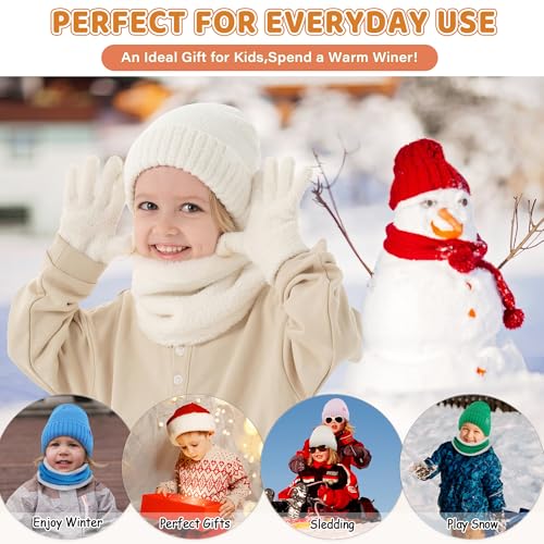 Image of Toddler Kids Winter Hat Scarf Gloves Set Cold Weather Beanie Hats Fleece Neck Warmer for 4 5 6 7 8 Year Old Boys Girls Gifts
