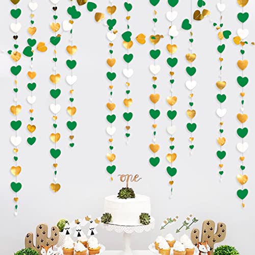 Image of Valentines Day Party Decorations Green Gold and White Love Heart Garland Hanging Streamer Banner for Spring Summer Anniversary Engagement Wedding Bridal Baby Shower Birthday Mothers Day Party Supplies